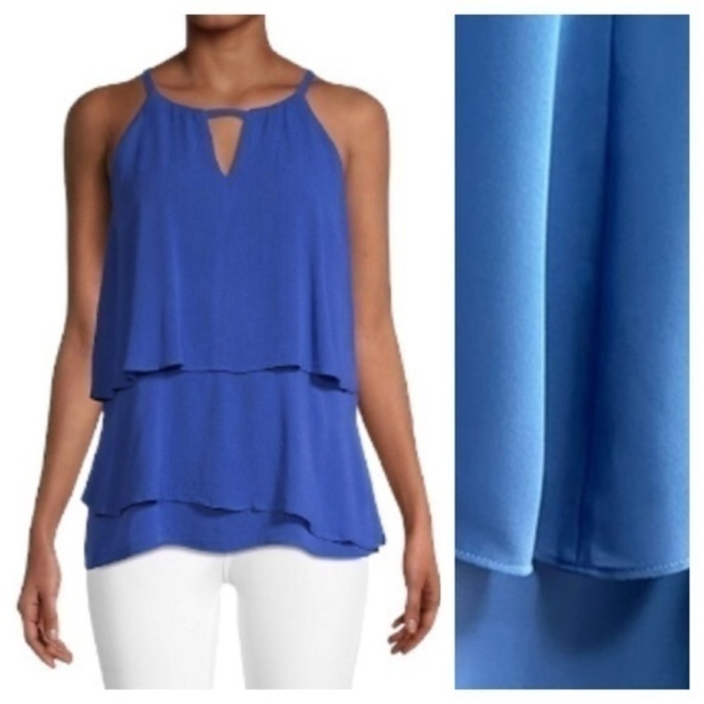 Saks Fifth Avenue Blue Flowy Tiered Tank Top Large
